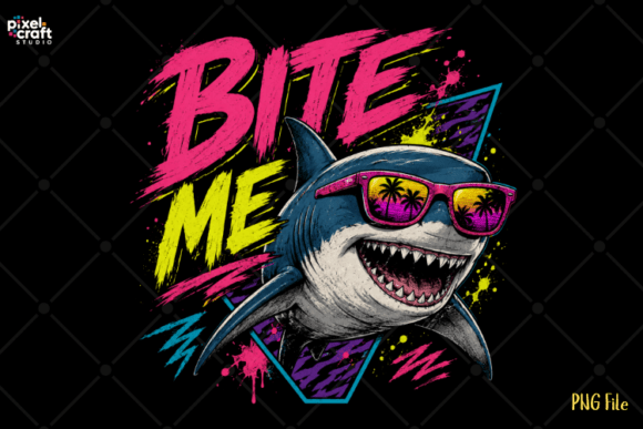 Bite Me Retro Shark 80s Sunglasses PNG