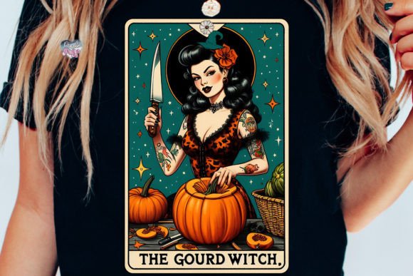 Halloween Tarot PNG Witch and Pumpkin