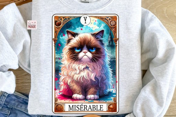 Miserable Cat Tarot Card PNG French: A Unique Digital Design for Creative Projects